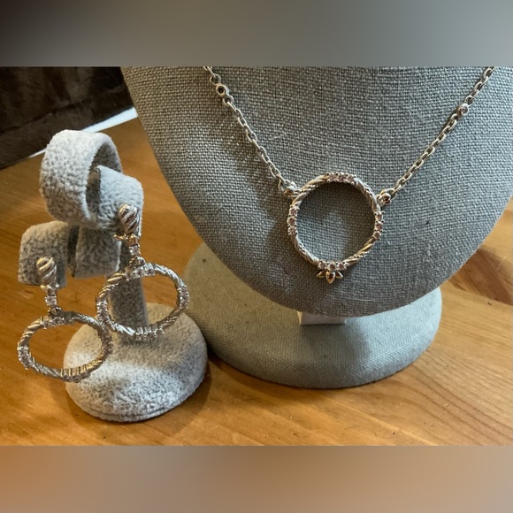 Judith Ripka: Sterling silver earrings n circle charm attached to 20”chain set. - Picture 2 of 13